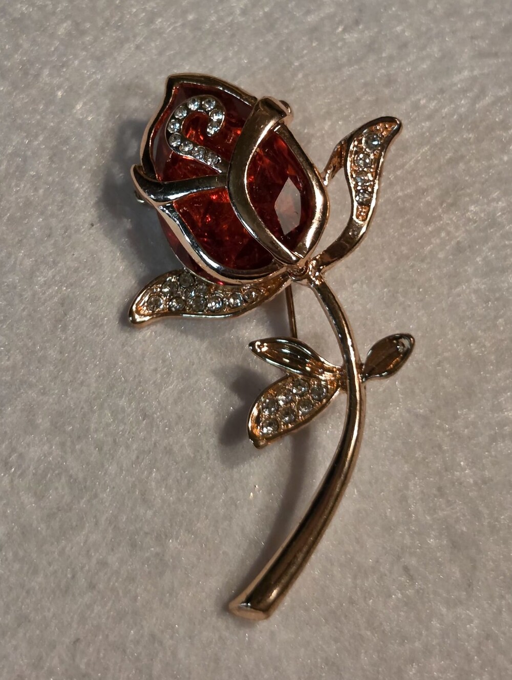 Red Crystal Rose Brooch / Pin - Elegant Floral Jewelry
